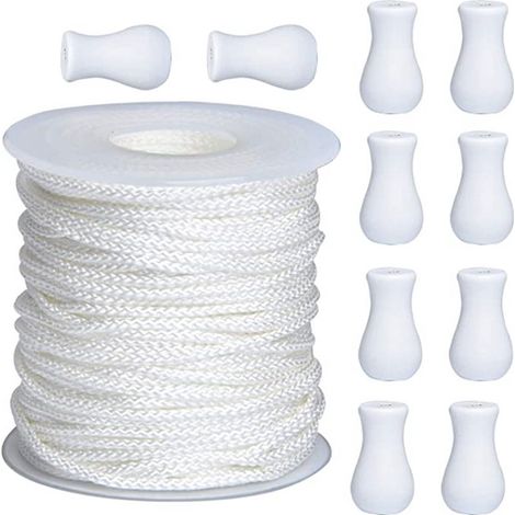 Vente au détail de 10 lots de 50 mètres de cordons blancs en bois pour stores vénitiens. (1/5)