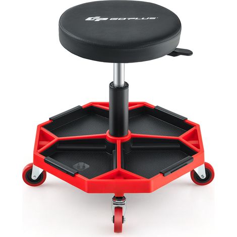 Mobilité et Confort Tabouret Mécanicien Pneumatique Pivotant 360° Hauteur Réglable 41-56 cm Charge 150 kg Garage Atelier Rouge (1/5)