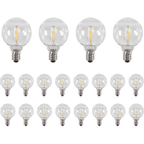Lot de 20 ampoules LED de rechange série G40, culot à vis E12, incassables, pour guirlandes lumineuses solaires à lumière chaude. (1/5)