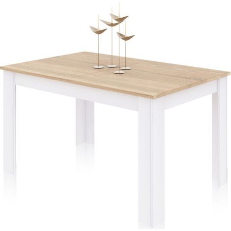 Mesa de comedor extensible Danna 140 Blanco Artik (Blanco Mate) - Roble Canadian 90cm (ancho) x 78cm (alto) (1/5)