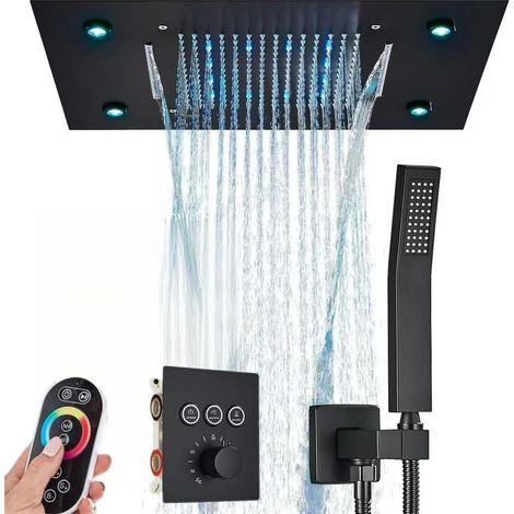 Système de douche thermostatique à effet pluie, 14 x 20 pouces, avec affichage numérique, système de douche LED cascade, pommeau de douche de tête. (1/5)