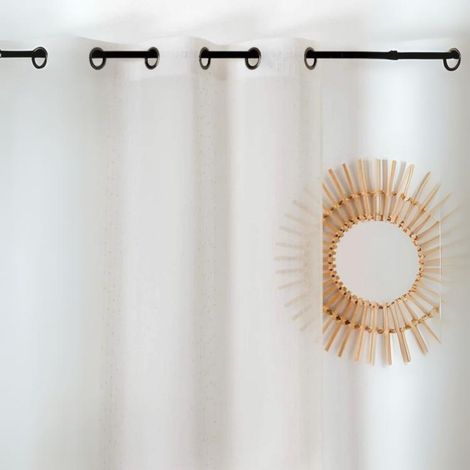 Voilage délicat à fines rayures et pompons Beige 140x280 cm (1/3)