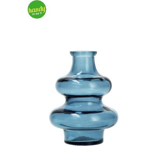 Vaso H&H in vetro riciclato geometrico Blu 16 cm
