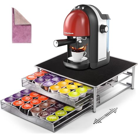 Porte Capsules, Porte Dosette 72pcs, Tiroir/Organisateur de Rangement Capsule, Support de Machine à Café avec Surface Anti-Vibration pour La Maison, Le Bureau, Noir (1/5)
