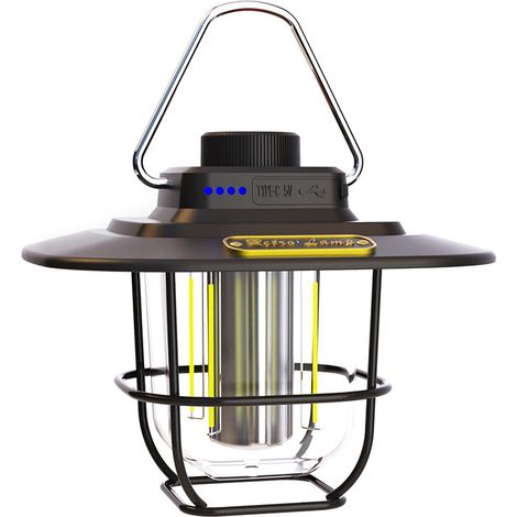 Camping extérieur lumière LED rétro cheval lanterne Portable tente lumière Portable USB Rechargeable Camping lumière(LY02 noir) (1/5)