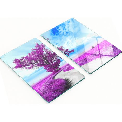 Planches de service en verre pour la cuisine, décorées d'arbres et de chemins, 2 x 30 x 52 cm (1/5)