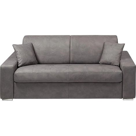 Canapé 2 places convertible express en tissu - Gris - Couchage 120 cm - Matelas 18 cm EMIR (1/2)