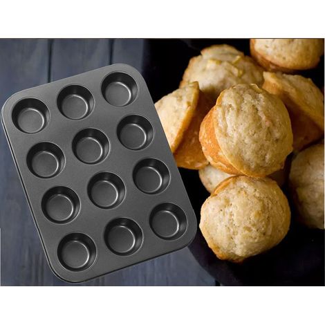 Moule à gâteau rond en acier au carbone antiadhésif à 12 cavités avec revêtement en téflon, adapté à la cuisson au four. (1/5)