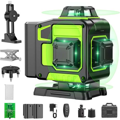 Niveau Laser Chantier Autonivelant 360° x 4, Lazer Niveaux 4D 16 Lignes Laser, Autonivellement et Mode Pulsé Extérieur, 2 x Batterie, Nivellement Automatique, Support Rotatif, Télécommande (1/5)