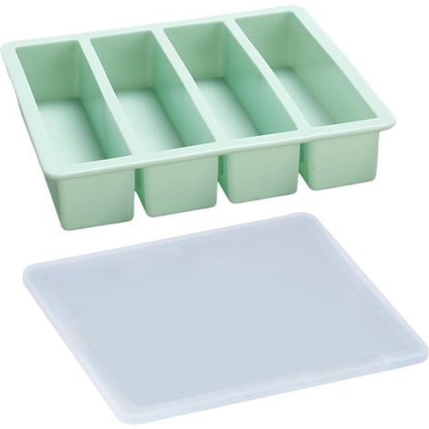 Vassoio per cubetti di ghiaccio in silicone a 4 scomparti con coperchio, ideale per cocktail, whisky e altre bevande, 1 pezzo, colore verde (1/5)