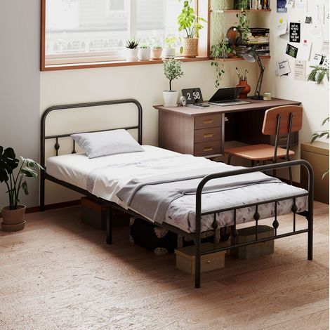 Okwish Lit métal 90x200 cm, avec montage facile, métal, noir, (Sans matelas) (1/5)