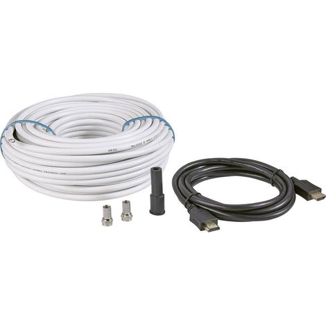 BKL Electronic SAT Câble de raccordement [1x F mâle, HDMI mâle - 1x F mâle, HDMI mâle] 25.00 m 90 dB noir, blanc (1/2)