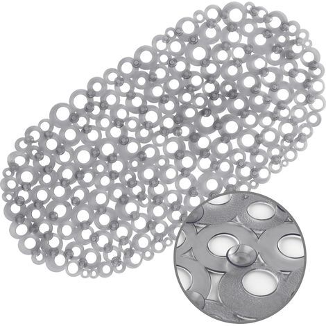 Tapis de bain ovale antidérapant, motif bulles grises avec trous de drainage, ventouses, lavable en machine, BPA, latex, phtalate, pour salle de bain, 68,6 x 35,6 cm (1/5)