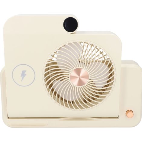 Ventilateur de bureau avec station de charge sans fil, 100 vitesses réglables, pliable, silencieux, petit et portable, idéal pour téléphones portables et café au lait. (1/5)