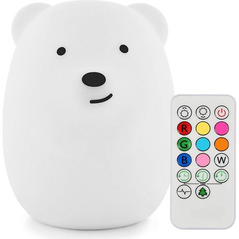 Weiche Silikon-Bären-Nachtlampe für Kinder, wiederaufladbare LED-Nachttischlampe mit 9 Farben und Fernbedienung, ideales Geschenk für Weihnachten, Büro, Schlafzimmer, Wohnzimmer oder für draußen.