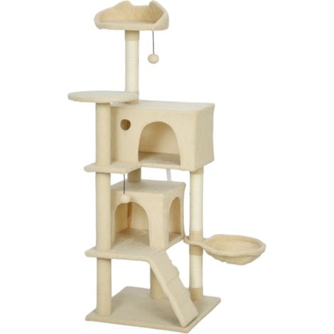 140cm Large Cat Tree Tower with Plush Perches, Hammock, Sisal Scratching Posts in Beige for Ultimate Cat Comfort (1/5)