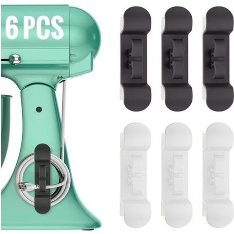 Lot de 6 organisateurs de cordons pour appareils électroménagers, enrouleur de cordons amélioré, support de cordon adhésif (3 noirs + 3 blancs) (1/5)
