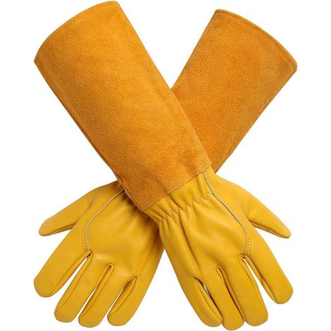 Gants de jardinage pour femmes/hommes, gants de protection longs pour la taille des rosiers, résistants aux épines et aux coupures, en cuir de vachette épais et durable, parfaits pour le travail au ja