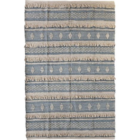 Tapis moderne coton bleu pour salon cosy et élégant - Bleu marine et écru (1/4)