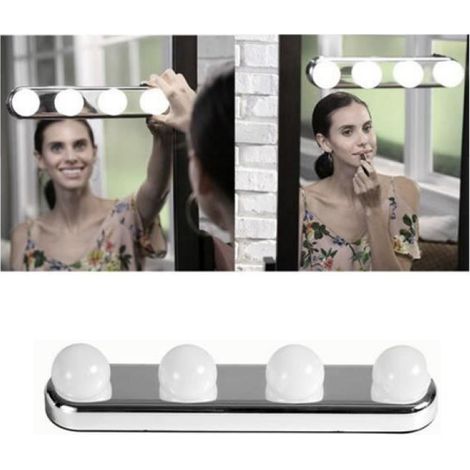 1 Lampe miroir,4 ampoules LED,Blanc,Installation sans fil,Design contemporain,Salle de bain (1/3)