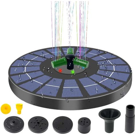 (6W-23CM) Pompe à eau solaire pour fontaine avec lumières LED colorées, idéale pour bain d'oiseaux. Nouvelle buse rotative améliorée de 6 W pour bassins de jardin, piscines et aquariums. (1/5)
