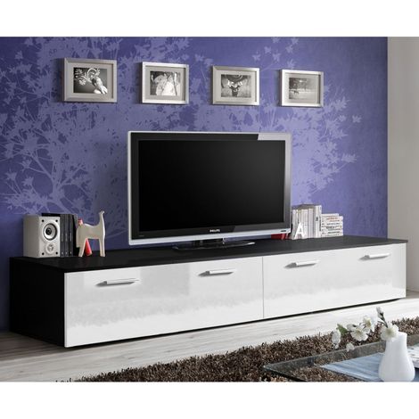 Meuble TV Design "Duo" 200cm Blanc & Noir (1/4)