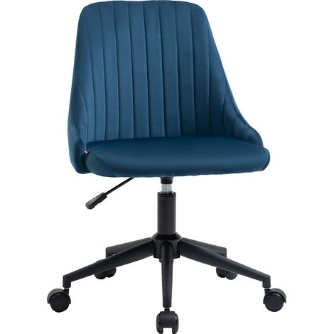 Chaise de Bureau en Velours Bleu avec Hauteur Réglable, Chaise Ergonomique Pivotante à 360° et Roues, 50x58x77-87cm (1/5)