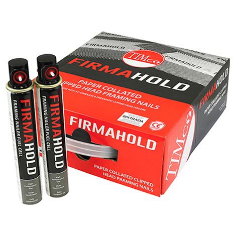 TIMCO FirmaHold Collated Clipped Head Plain Shank Firmagalv Nails & Fuel Cells - 3.1 x 90/2CFC