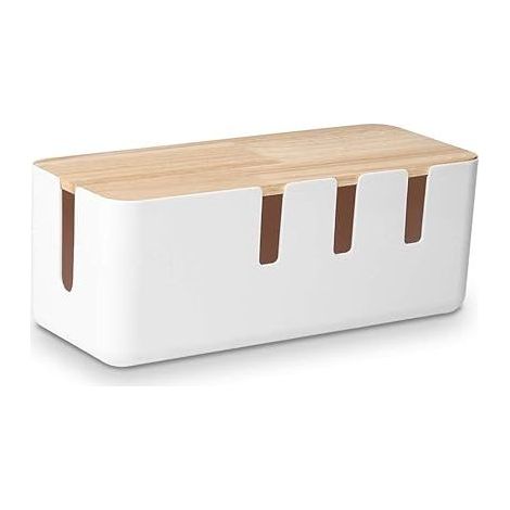 BRAVIX Boîte de Rangement de câbles 30,5 x 12,5 x 11,5 cm, Couvercle en Bois, Organisateur de Cordon pour Bureau, TV, Ordinateur, système de concentrateur USB pour Cacher Les Bandes d'alimentation (1/5)
