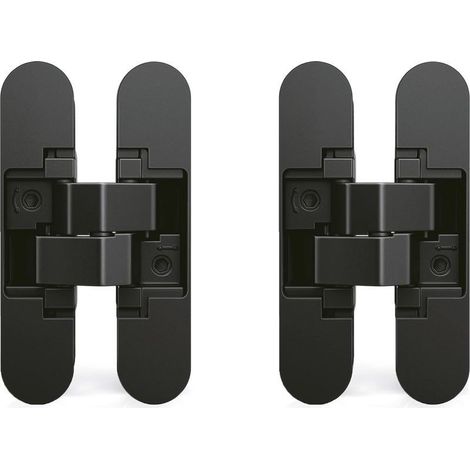 Charnière invisible pour portes, Lot de 2 charnières invisibles pour portes lourdes, charge de 40 kg, ouverture de 180º, zamak, noir (1/4)
