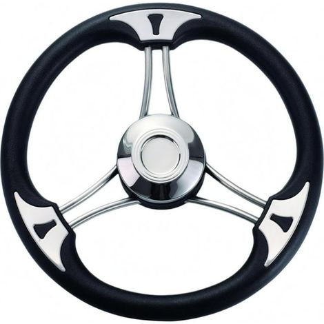 Black Stainless Steel Boat Steering Wheel, Marine Stainless Steel Steering Wheel with White Inserts, Nautical Equipment (1/5)