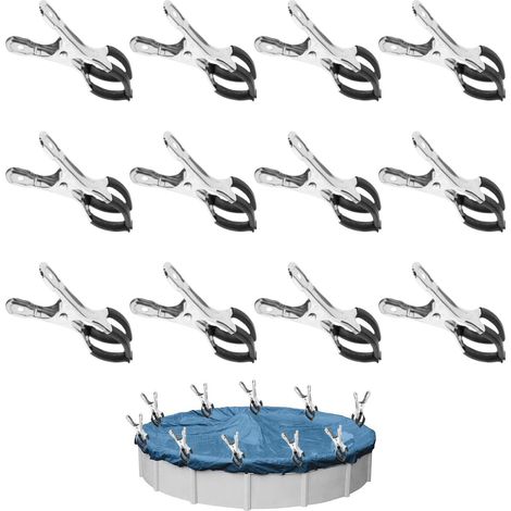 Lot de 12 pinces métalliques pour bâche de piscine, pinces de fixation pour serre de jardin avec film de protection, pinces pour piscines hors sol, pinces haute tension pour bâche de couverture
