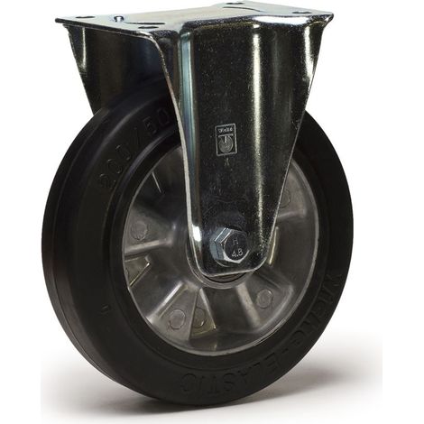 Roulette fixe diamètre 125 mm caoutchouc EASYROLL® NOIR roulement à billes - 200 Kg (1/2)