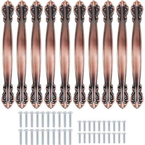 Set di 10 maniglie per mobili in stile antico vintage a forma di arco (interasse fori 128 mm) - Bronzo rosso (1/2)