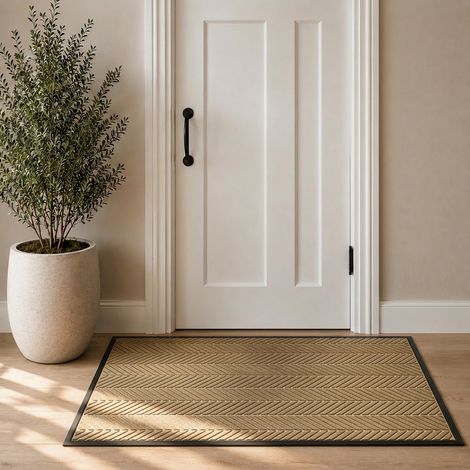 Tapis absorbant / anti-salissure Waterhog Herringbone - 90x150 cm - Bordure en caoutchouc - Camel