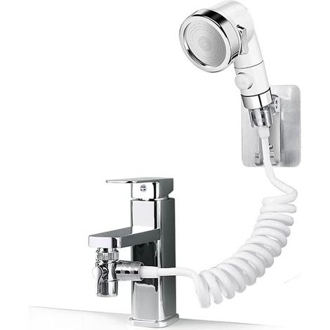 Pommeau de douche sans impact, ensemble de douche réglable pour robinet de salle de bain - douchette avec connecteur rapide, tuyau détachable, douchette pour laver les cheveux, pour le bain des animau (1/5)