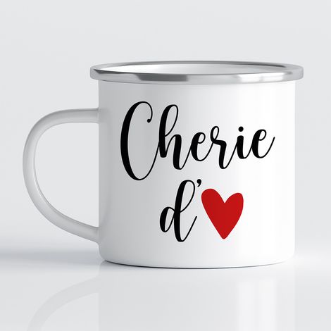 Tasse - Mug Émaillé - Chérie d'amour - MUG BORD ARGENT (300 ml) (1/3)