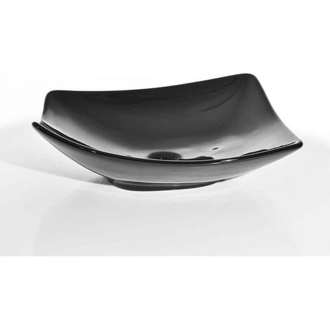 Vasque pour salle de bain Asymétrique Céramique Noir Brillant 49x38 cm - Feuille (1/3)