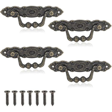 Set di 4 maniglie per cassetti vintage, stile antico, in zinco, lega classica bronzo-zinco, con 8 viti per cassetti di mobili e decorazione. (1/5)