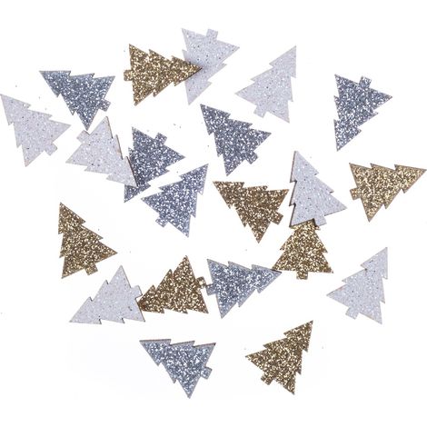 Sapins de Noël en bois pailleté or argent blanc 21