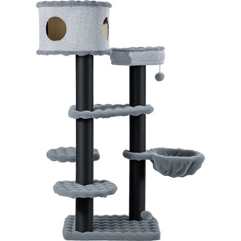 Fudajo Empire Tower Albero tiragraffi XXL da 190 cm, albero per gatti con casetta, amaca per gatti, cuccia e tronchi tiragraffi in corda di carta (1/5)