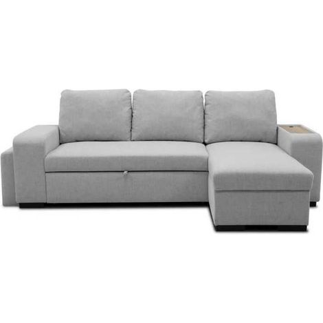 Wendbares Schlafsofa VALDO für 3-4 Personen - Maus - Tablett mit USB - Stauraum + Pouf - 247 x 143 x 86 cm - KEINE (1/3)