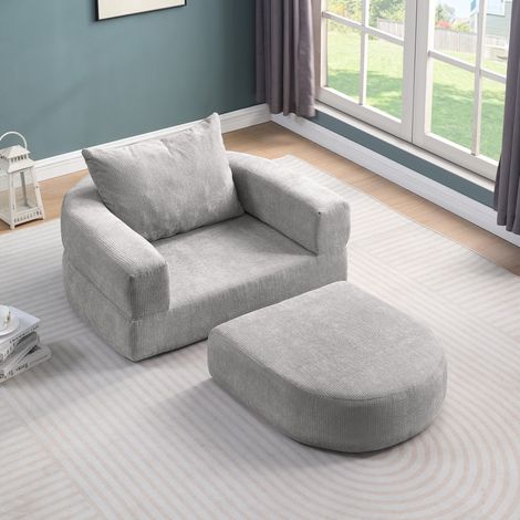 Canapé modulable sectionnel gris clair en chenille réversible et polyvalent (1/5)