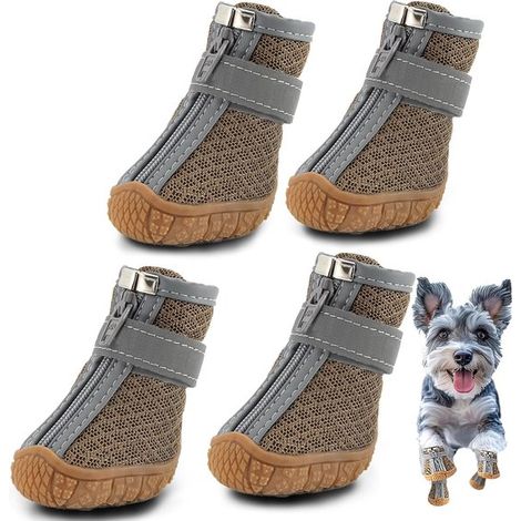 Größe 3 Braun Hundeschuhe für kleine Hunde Atmungsaktive Hundeschuhe mit Pfotenschutz Geeignet für warme Straßen und Winterspaziergänge im Schnee Holz (1/5)