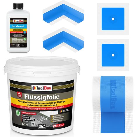 Kit de joint IsolBau 702B, film liquide 5,5 kg, Isogrund 1 L, ruban adhésif 5 m, 2 coins, 2 manchettes (1/5)