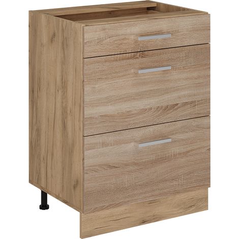 Meuble cuisine R-Line, Sonoma, 60cm avec tiroirs, sans PT, Vicco