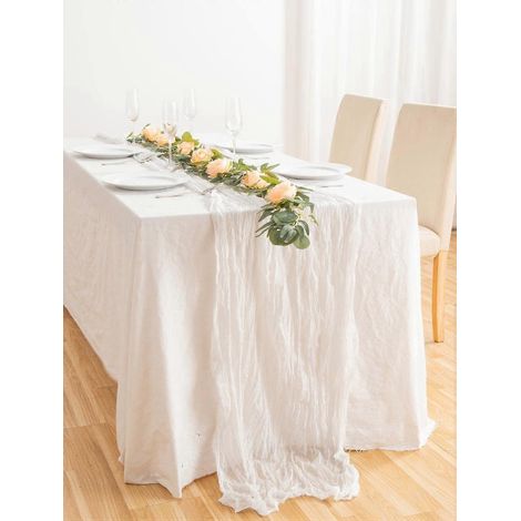 Chemin de table en gaze de 3 m (10 pi) x 89 x 300 cm (35 x 118 po), style bohème champêtre (1/4)