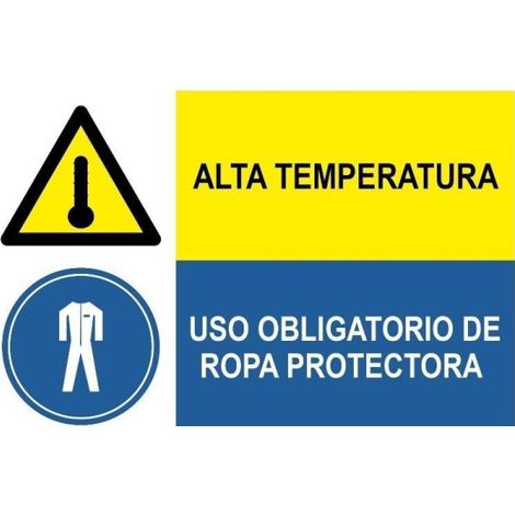 Señal combinada Alta temperatura Uso obligatorio de ropa protectora SEKURECO                 PVC Blanco 0.7 mm