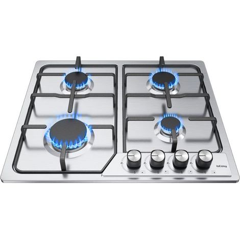 Plaque de cuisson gaz encastrable - Verre trempé noir 4 feux - 58.5cm x 50.5cm x 5.5cm (1/5)
