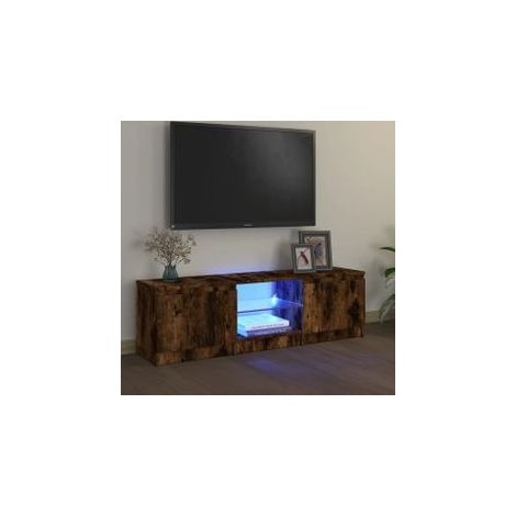 Meuble TV avec lumières LED chêne fumé 120x30x35,5 (1/5)